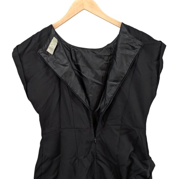 Lotus Ruched Mini Dress Black Beaded Neck Cap Sleeve Pleated Size L - Picture 5 of 13